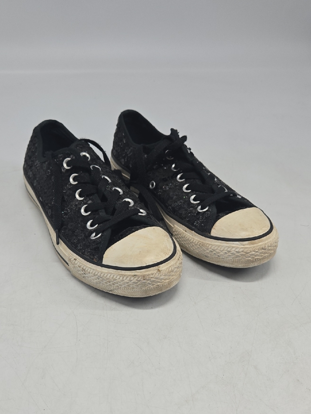 Converse Sequined Black Low-Top Lace-Up Women’s Sneakers with White Toe Caps 8